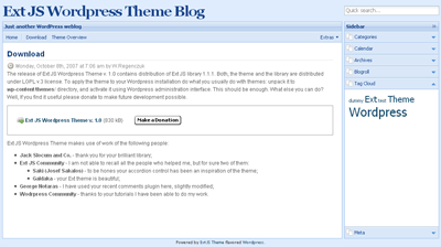 Wordpress Ajax Theme desarrollado con Ext JS