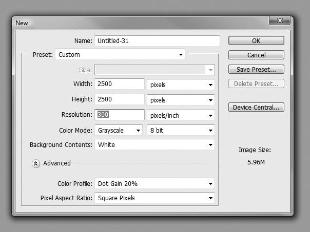 new document in photoshop