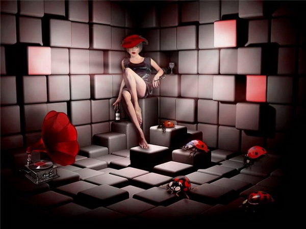 foto manipulada surreal cubos y catarinas