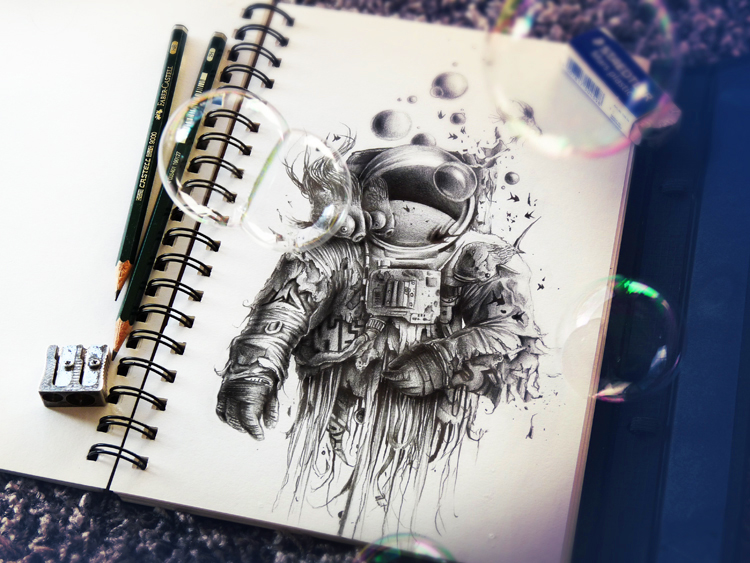 Impresionantes dibujos con lápiz astronauta