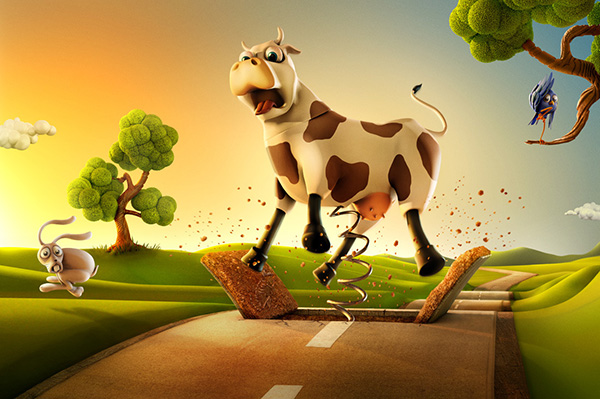 ilustraciones digitales vaca resorte