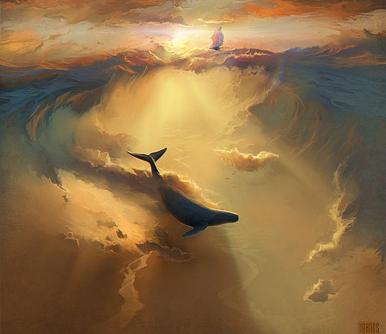 ilustración ballena en el cielo