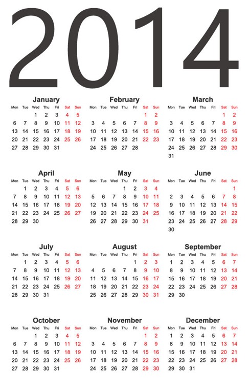 Calendario 2014 Simple por Freepik