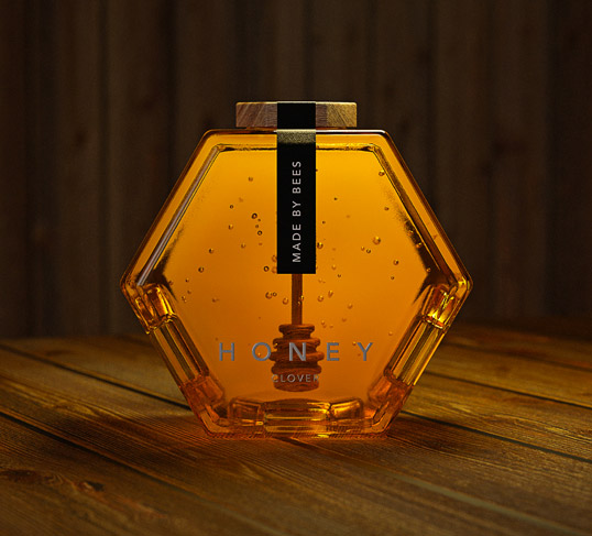 diseños de packaging miel hexagon
