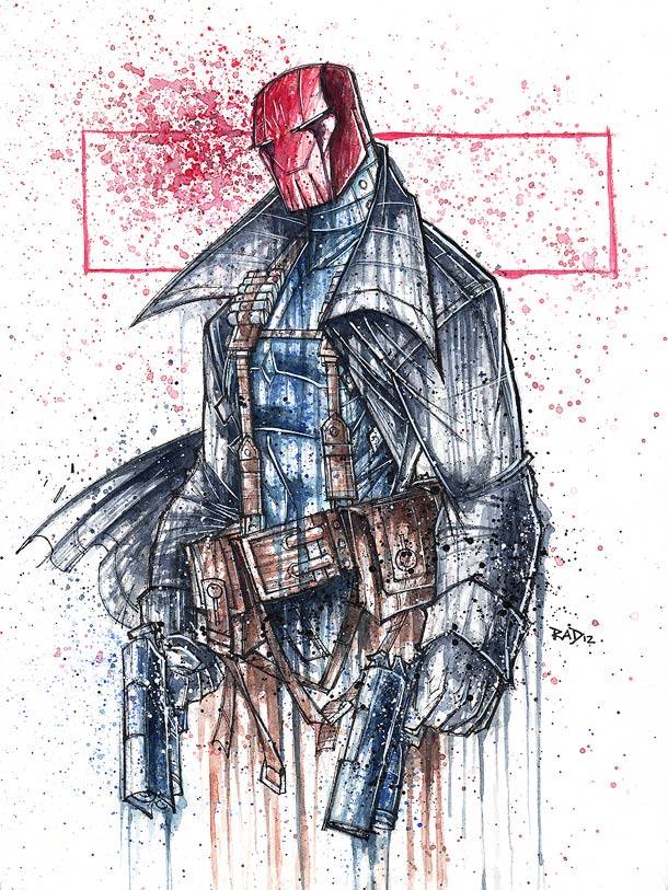 Dibujos de superhéroes hechos con acuarelas por Rob - Frogx Three