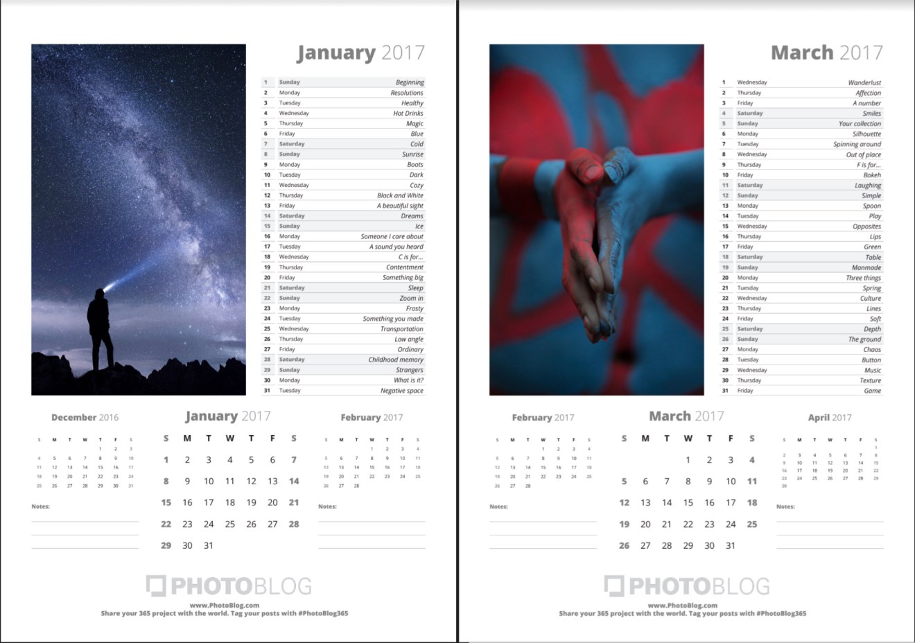 calendario con ideas fotográficas para cada día del año