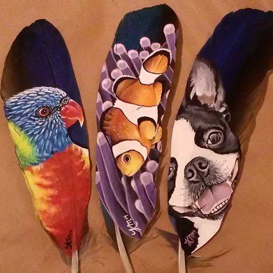 Retratos animales realizados en plumas