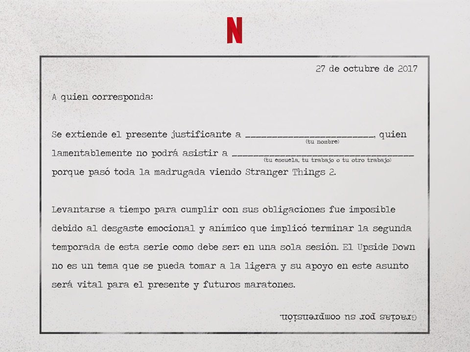 Netflix expide justificante médico para ver Stranger 