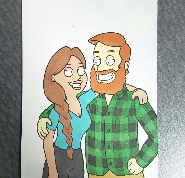 Ilustrador se retrata con su pareja en diversos estil 