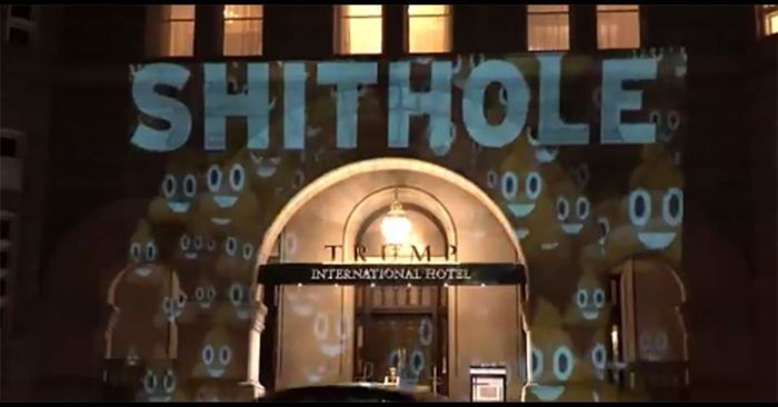 Proyectan 'shithole' en hotel Trump