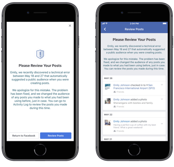 Facebook publica mensajes privados de usuarios